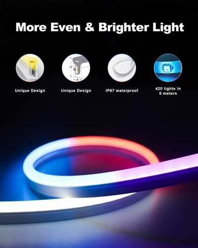 Waterproof Neon Rope Lights RGBIC LED Neon with Music Sync Works With Alexa US - Picture 3 of 7