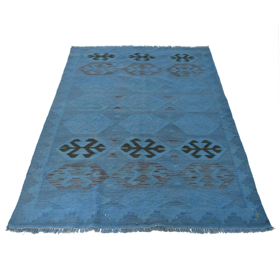Blue Handmade Oriental Woolen Kilim Afghan Knotted Rug 3'11x5'9 FT. Kelim B29229 - Image 2 of 4