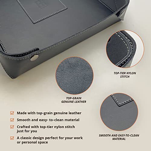 Top-Grain Leather Catchall - Men's Valet Tray EDC Organizer for Black - Picture 3 of 6