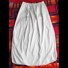 Vintage VANITY FAIR Ivory Pearl Midi Slip Skirt Size L Side Slits Elastic Waist