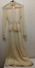 Gunne Sax Women's Dress 9 Jessica Floral lace Prairie Ivory Wedding High Neck XS
