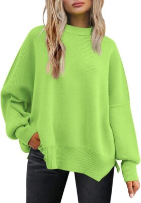Women's Oversized Batwing Sweaters Outfits Crewneck Ribbed Knit Pullover Tops