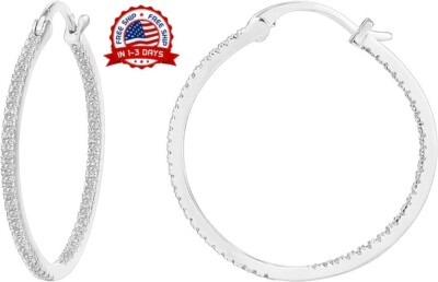Aretes de aro colgantes de oro blanco de 14K quilates con destellos de cristal