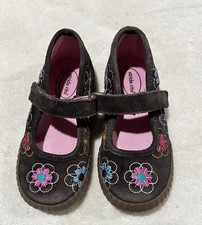 Stride Rite Embroidered Floral Brown Girls Tape Closing Mary Jane Shoes Size 9,5