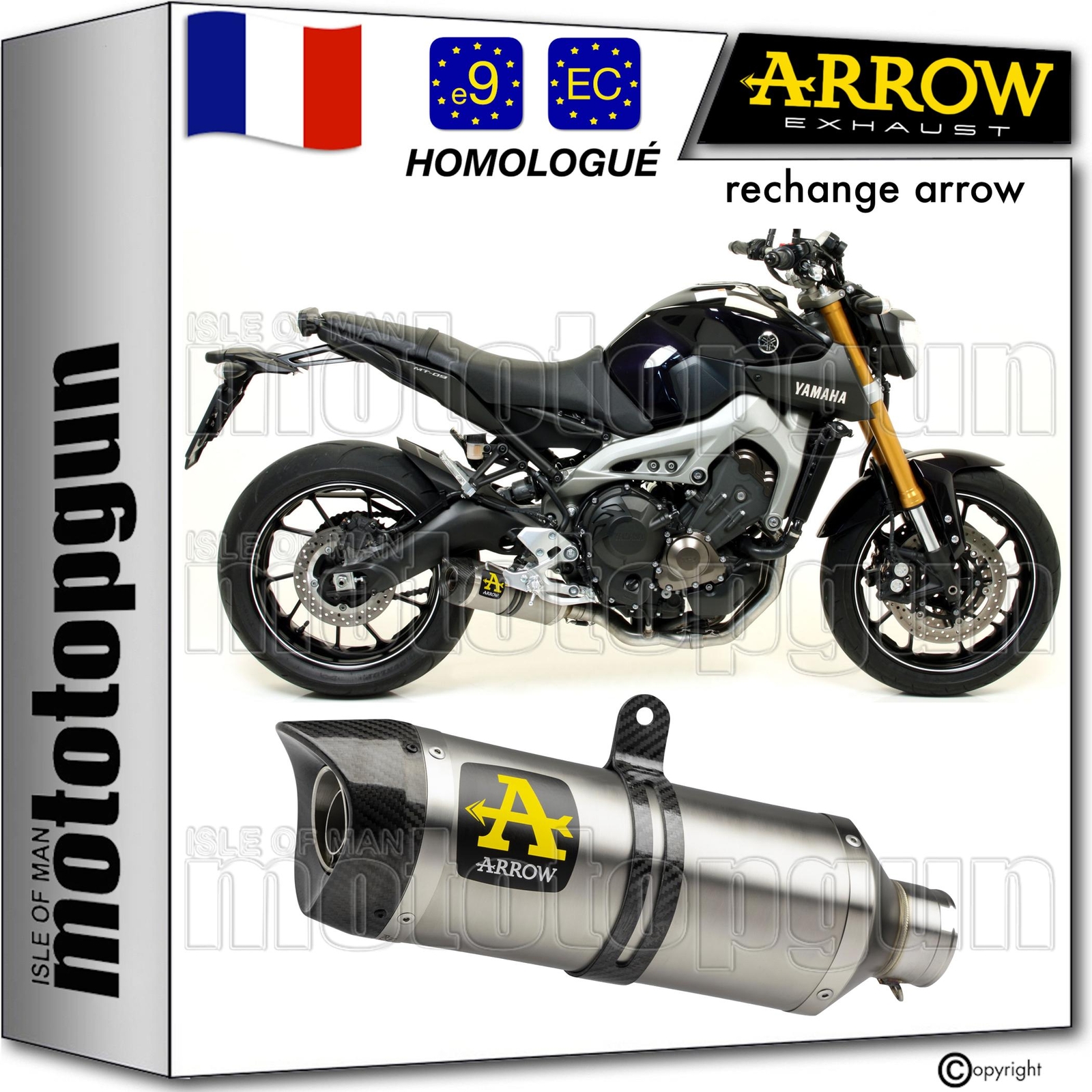 Silencieux Arrow Thunder titane haut de gamme homologué route pour moto Yamaha MT09 2018