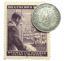 WWII Authentic Rare German Coin 1 Rp Zinc and Unused Stamp World War 2 Artifacts
