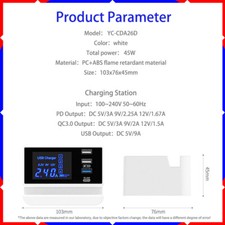 Smart USB total output 5V/9A fast PD power adapter digital display hub charging