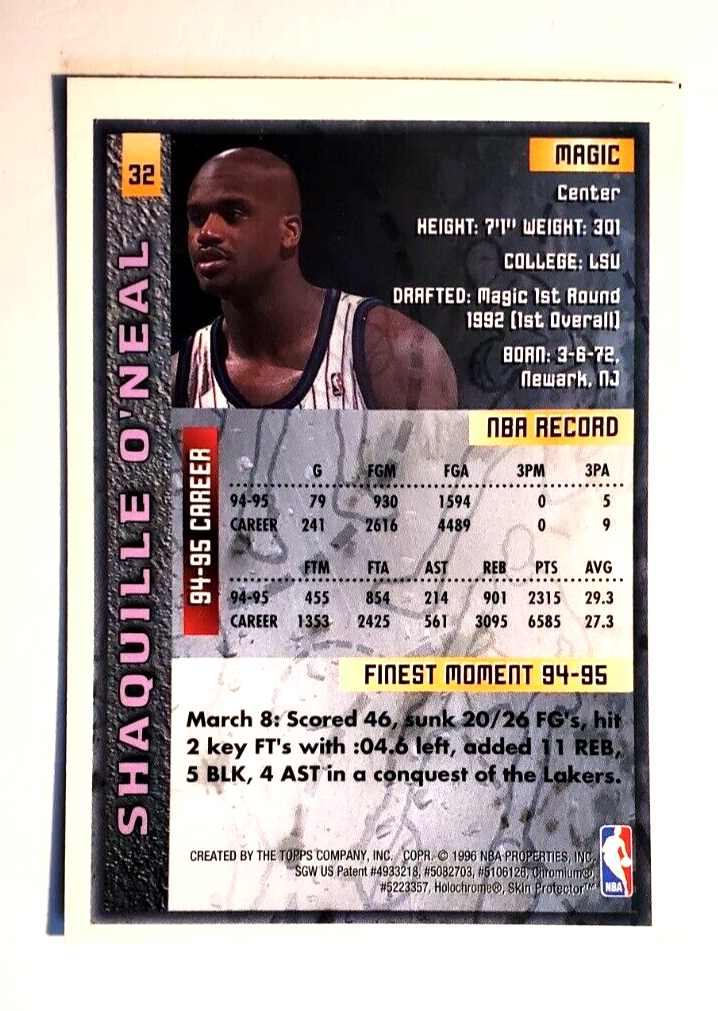1995-96 Topps Finest #32 Shaquille 