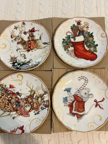 New Williams Sonoma Twas The Night Before Christmas Salad Plates S4, Mixed - Picture 1 of 10