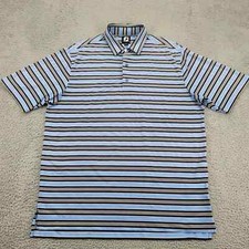 FJ FootJoy Shirt Mens Large Blue Striped Outdoors Golf Lightweight Rugby Casual