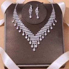Wedding Flower Zircon Jewelry Sets Gift Fashion Waterdrop Necklace Earrings Set