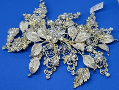Bridal Wedding Party Prom Flower AB Aurora Crystal Silver Hair Clip Comb 5.5'' 