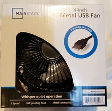 Mainstays 4 Inch Metal USB Table Desk Fan Pivoting Whisper Quiet Mini BLK