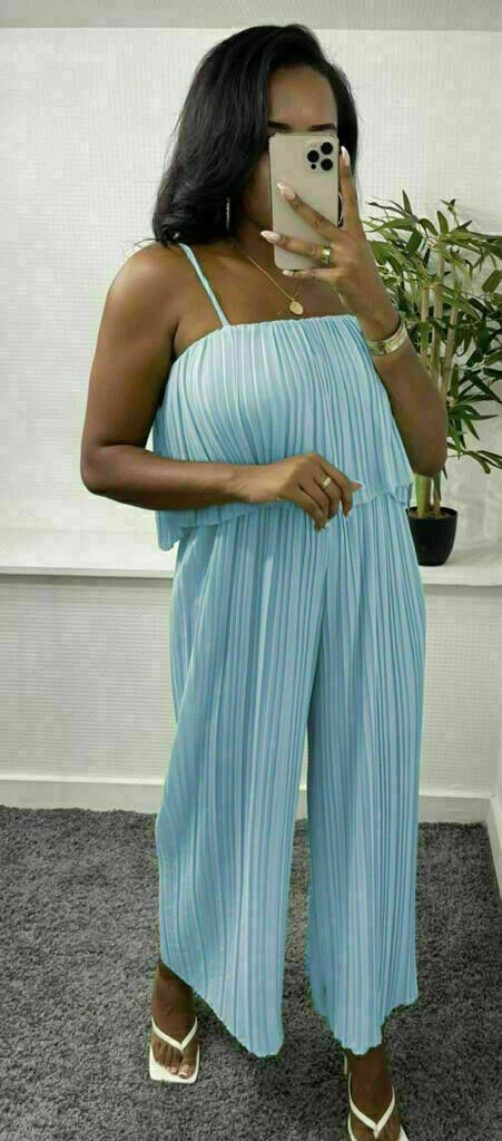 Ladies Women s Chiffon Frill Strappy Crinkle Pleated Jumpsuit