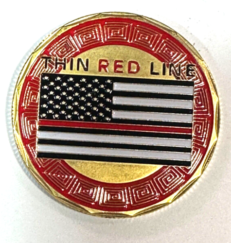 Fire Rescue Thin Red Line Fireman Fire Department Challenge Coin with Case