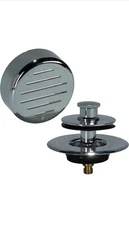 AB&A Chrome Tub Drain Trim Kit- Stopper, Overflow Plate, Press-in Strainer Cover