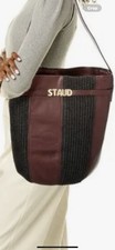 Large Women’s Staud Raffia And Leather Cabana Tote Mohagany/black Nwt