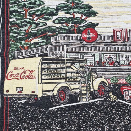 Coca Cola Tapestry Throw Blanket Fringed Retro Diner Classic Cars Man Cave 65x45 - Picture 3 of 12