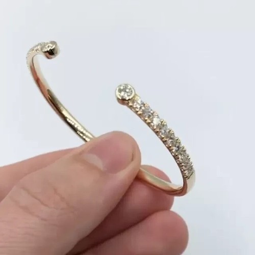 Cuff Bangle Bracelet 3Ct Round Cut Lab Created Diamond 14K Yellow Gold Plated - Picture 2 of 11