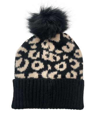 Leopard Print Fur Pom Pom Beanie Hat NWT C.C BABY-2061-POM Baby Leopard Print Faux Fur Double Pom  main image 2