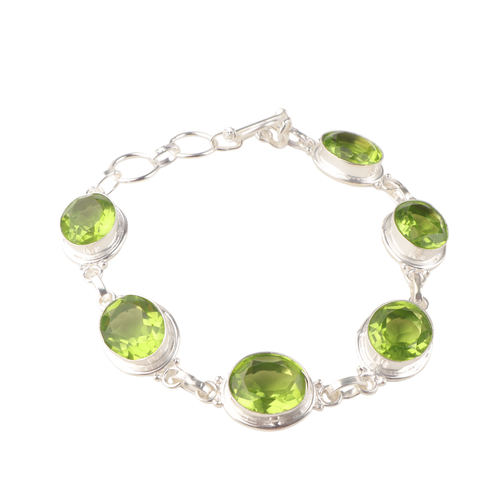 Natural Peridot Gemstone 925 Sterling Silver Handmade Bracelet Jewelry For Gift - Picture 7 of 8