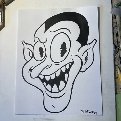 Creepy Monster Creature  Rubber Hose Style Original Drawing By Frank Forte