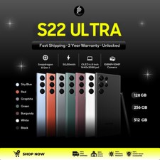 NEW Samsung Galaxy S22 Ultra 5G SM-S908U 512/256/128GB FACTORY UNLOCKED GSM CDMA