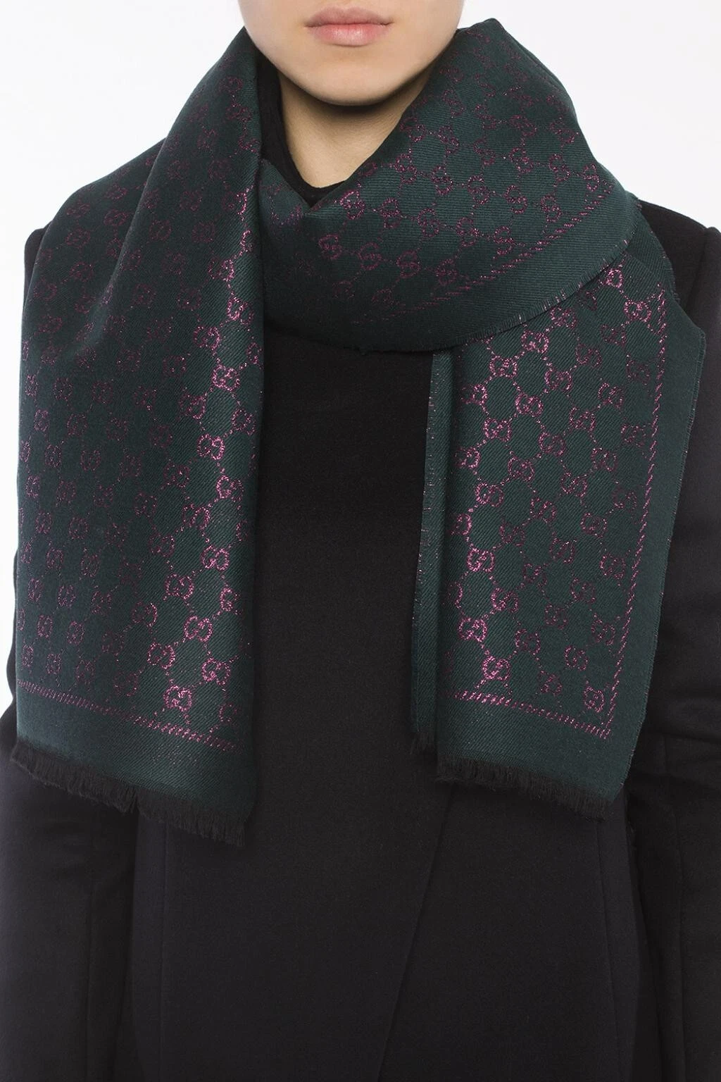 Foulard neuf Gucci rose motif logo vert foncé 479763