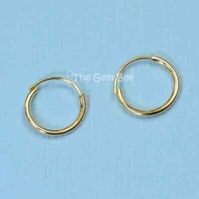 10.25mm 14k Solid Yellow Gold Petite Round Hoop Earrings Earwires PAIR