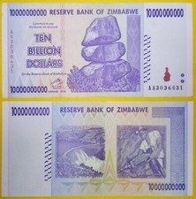 FREE POSTAGE,* B/03/2, Zimbabwe, 10 Billion Dollars, AA prefix, 2008 P-85, Unc.