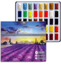 Mozart Premium Japanese Watercolor Set - 4 Colors with Metallic & Neon Pans