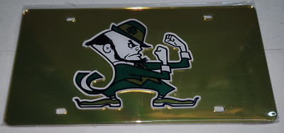 Notre Dame Ncaa Leprechaun Gold Background Laser Tag License Plate 