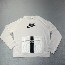 Nike Sweatshirt Kids Large White French Terry Loose Cargo Pocket Buckle Boy Girl