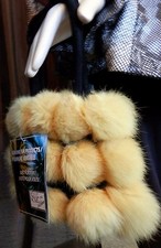 Genuine Rex Rabbit Fur Pom Pom Purse - Yellow