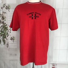 Vintage 90's Tommy Jeans 1985 L REd T-shirt Logo Hilfiger S/S Tee Spellout