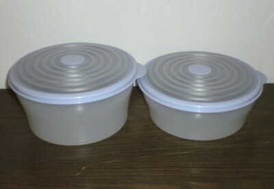 Tupperware Stuffables Set Set of 2 Tupperware Stuffables Sheer Bowls #5317/5316 w/Purple Seals ...