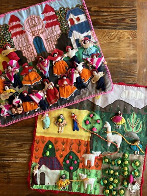 Vintage Worry Doll Wall Hanging South American Handcrafted Tapestry Pillowcase