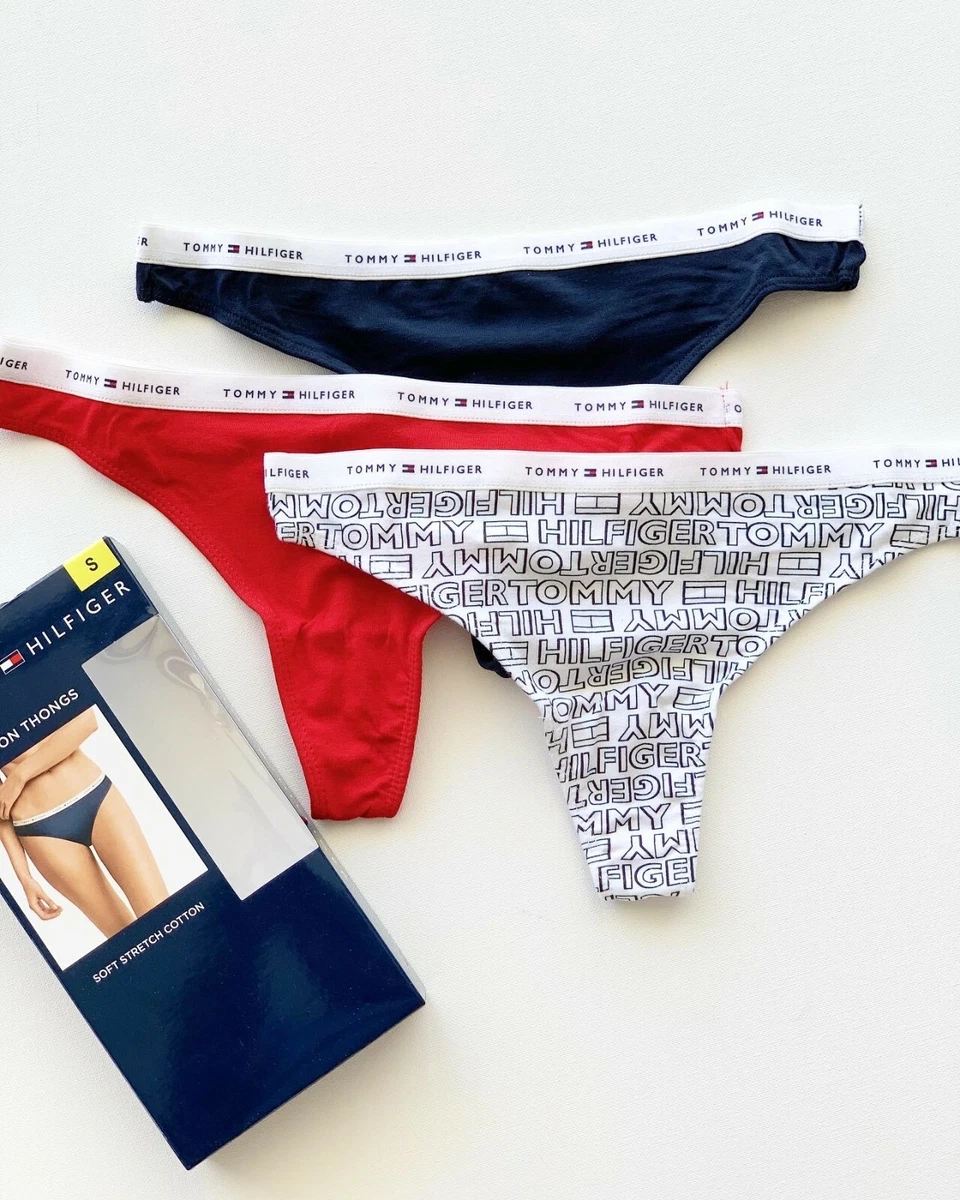 3X Pack Tommy Hilfiger Women's Cotton Thong Underwear Panties Multi