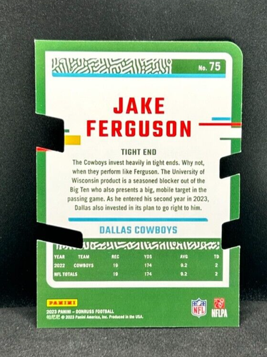 Donruss #75 Jake Ferguson épreuve de presse argent découpé #/75 Cowboys 2023 - Photo 3/3