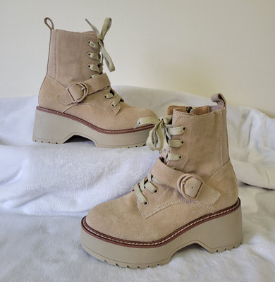 Blondo Women's Grayce Beige Suede Chunky Platform Waterproof Ankle Boots Size 6M