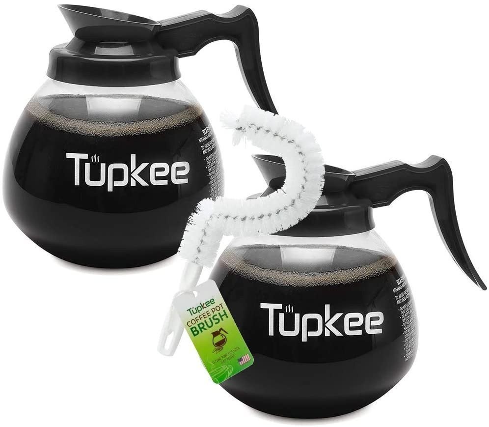Tupkee Black Replacement Commercial Coffee Pot 12 cup 64oz - 2 Pack + Brush