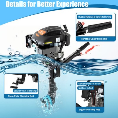 6HP 4 Stroke Outboard Motor Fishing Boat Heavy Duty Engine Air Cooling System