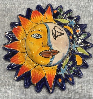 Eclipse Sun Moon Mexican Talavera Wall Art Hand Painted Ceramic Pottery  10 
