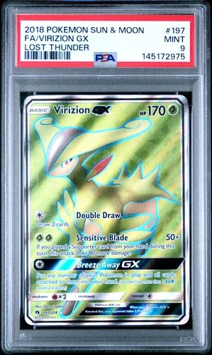2018 POKEMON SUN & MOON LOST THUNDER #197 FULL ART/VIRIZION GX PSA 9