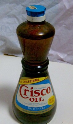 vintage 1970s CRISCO Cooking Oil GLASS BOTTLE Proctor Gamble OLD FOOD PACKAGING