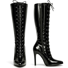 Women boots Knee high Stiletto heel front lace-up with side zip Closure
