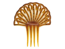 VINTAGE AMBER LUCITE RHINESTONE HAIR COMB FAN SHELL DESIGN LARGE HAIR ACCESSORY