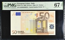 50 euro 2002 Italien Italy J.C.Trichet P-11s Superb Gem UNC UNZ PMG 67 (!)