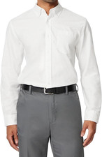 Amazon Essentials Men's Small Long-Sleeve Dress Shirt, Button-Down White