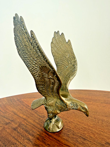Vintage Solid Brass Eagle Sculpture Heavy Cast Metal Wings Spread 7" Finial